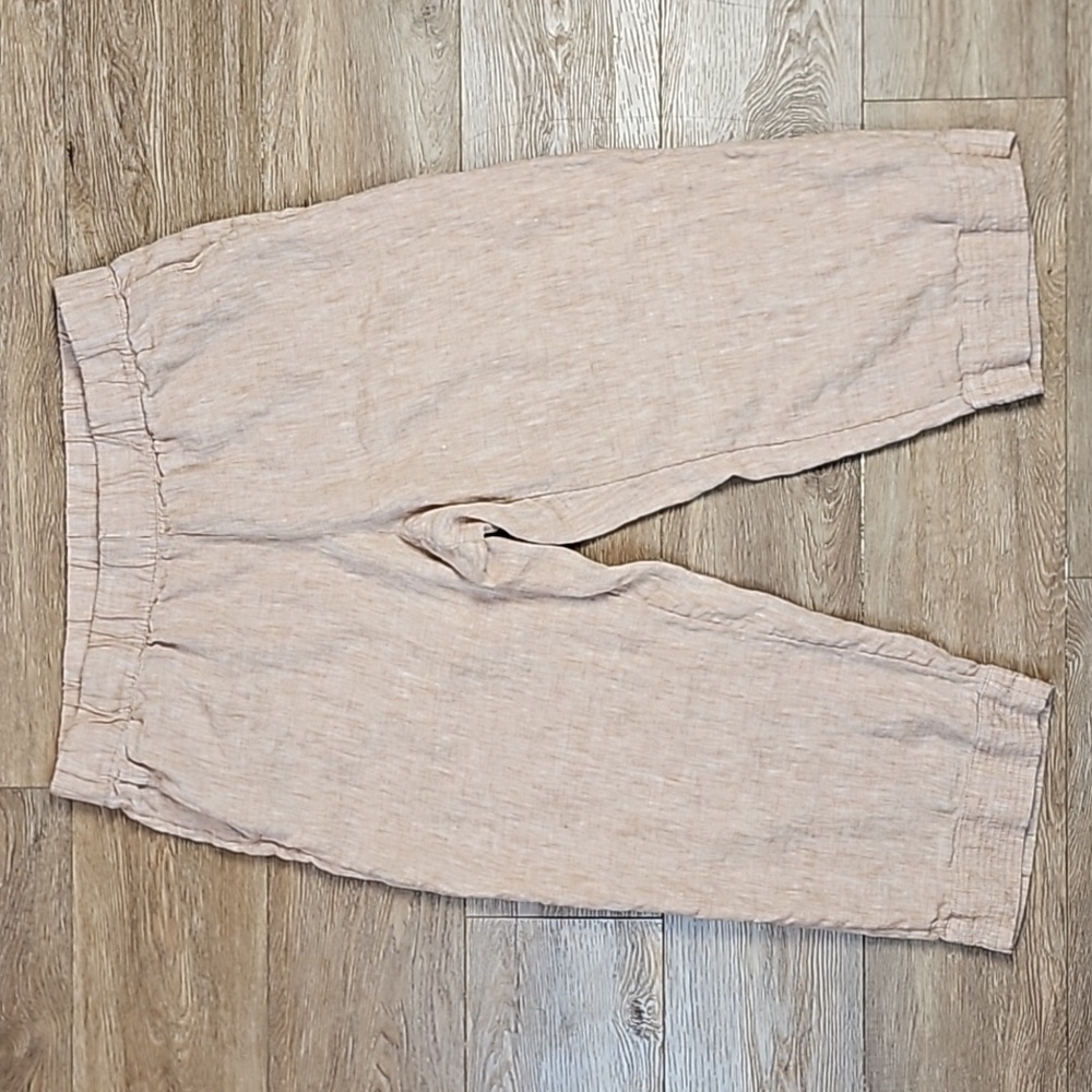J. Jill 100% Linen Light Sable Woven Lightweight Elastic Waist Cropped Pant